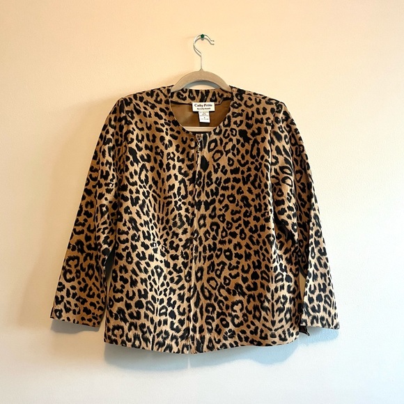 vintage leopard print zip up jacket blazer with padded sleeves - Picture 5 of 12